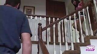 A skinny small tits Latina girl Avy Lee Roth dipped on the stairs