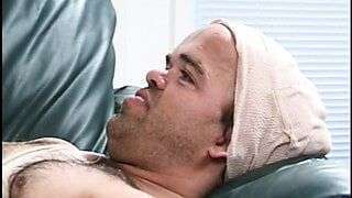 Blonde rides midget’s hard cock while he lays on couch