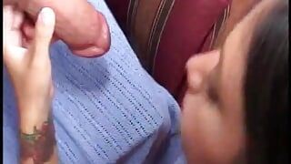 Cute cock sucking bitch gets anal fucked and belly creamed