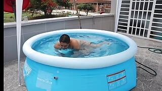 Man and Slave Fuck in the Pool