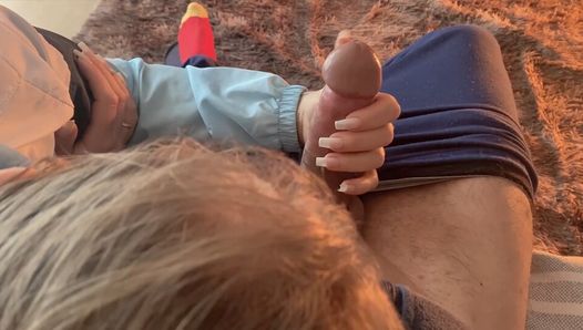 Naughty stepcousin gives a sensational handjob in the living room