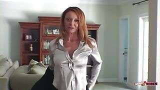 Redhead MILF Trisha Caresses Her Big Tits While Giving the Guy a Perfect Blowjob