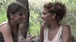 Young lesbo girls enjoying lick by the lake