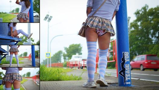 A schoolgirl is waiting for the bus. Erotica and temptation. XSanyAny ITY