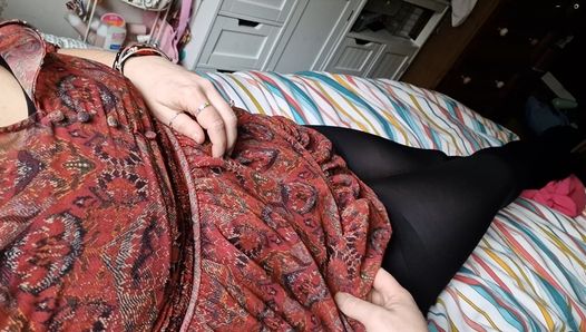 MILF mom sexy dress in bed stripped and fucked with panties still on