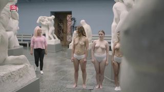 Norwegian host Line touches tits and poses