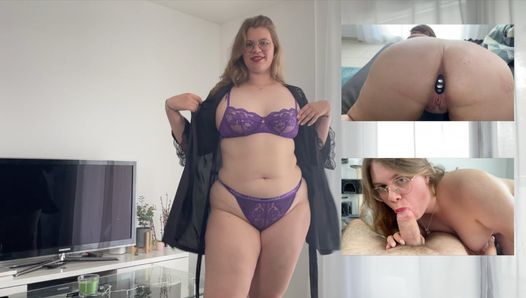 Stuff me both holes at the same time! First time double penetration for sexy big ass neighbor Lina