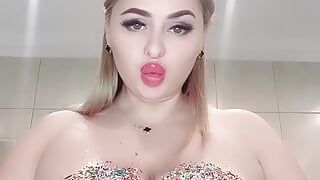 Sweet big natural breasts in candy