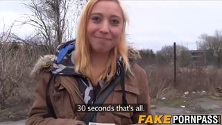 Amazing blonde Andrea gets fucked outdoor for loads of cash
