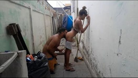 My stepdaughter fucks standing up and drinks cum