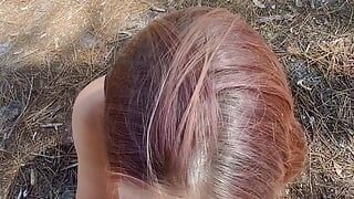 The girl gave herself to a guy for dinner in a restaurant in the forest.