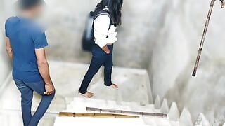Indian college girl sex with her Classmate on Ladder full hindi sex , college couple hindi audio