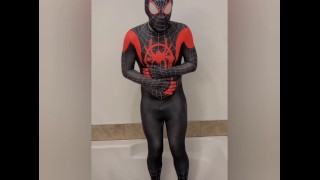 Desperate to pee, stuck in my Spiderman suit, big release at the end