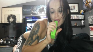 I swallow his cum and vape a huge cloud into the camera with kisses