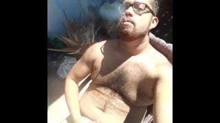 Big Bear Smokes, Jerks, Tans, Cums Outside
