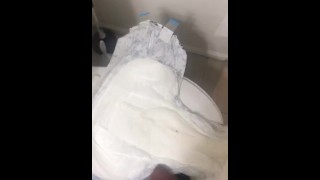 Black ABDL cums in freshly wet diaper