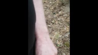 Boy pissing and wanking outdoor