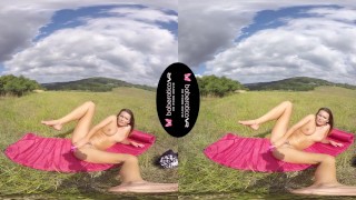 Solo girl, Vanessa Decker masturbates outdoors, in VR