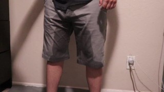 super desperate guy wets shorts